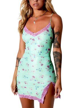 Motel Rocks Women's Coti Floral Mesh Mini Dress Bodycon Lace Green Size Small